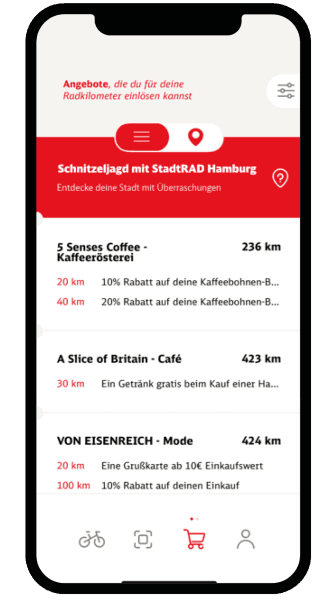 Ansicht des Einkaufswagen-Reiters in der Rad+ App